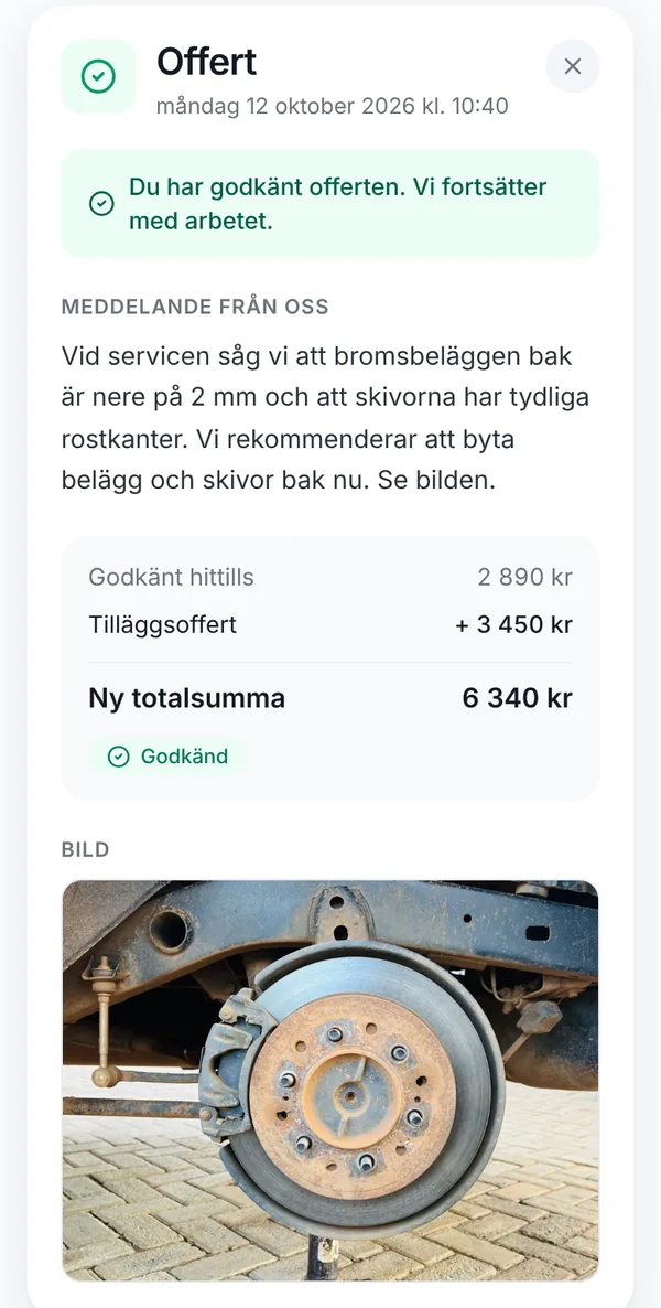Samma offert efter att kunden har godkänt den